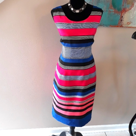DN Design/ Multi Color/ Striped/ Sleeveless/ Cocktail Dress / Size 14 - Picture 6 of 11